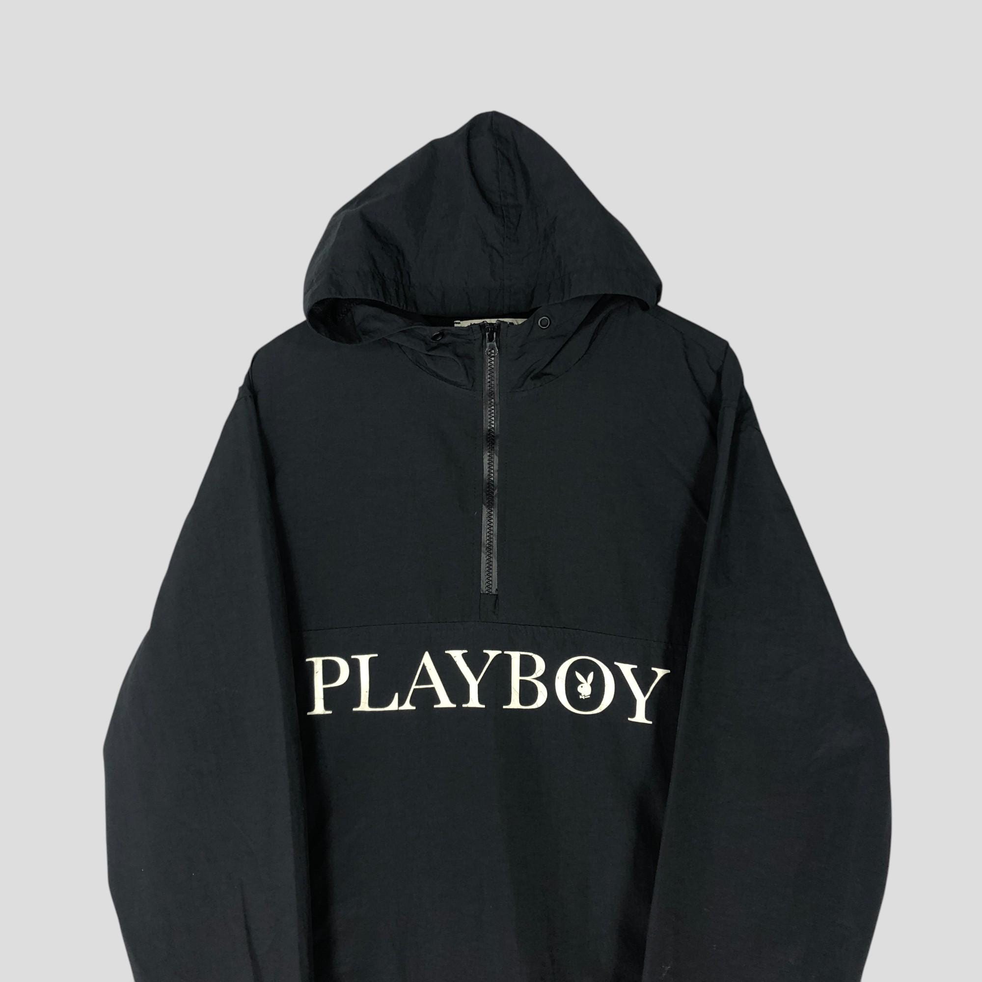 Vintage Playboy Bunny Big Logo Anorak Jacket Black Playboy Hoodie
