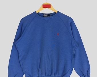 Vintage Polo Ralph Lauren Sweatshirt: Blue Cotton Crewneck, Small Pony (Size S)