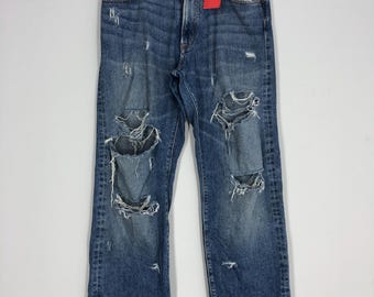 Vintage Ripped Distressed Denim Jeans - GU Hickory - 34x43