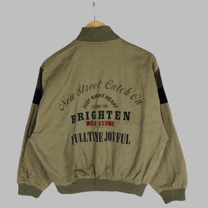 Vintage Unbrand Bomber Jacket Army Green Large Unbrand Flight Jacket Varsity Jacket Windbreaker Raincoat Sweater Zipper Jacket Size L