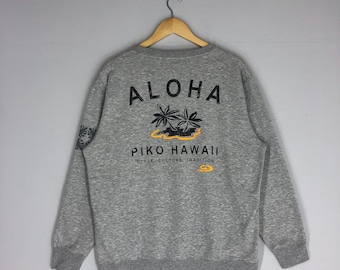 Vintage Piko Hawaii Aloha Sweatshirt, Gray Nylon Surfer Jumper, Size L