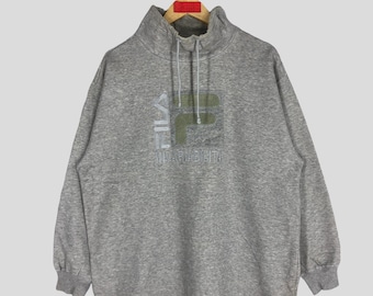 Vintage Fila Spellout Sweatshirt: Graues Big Logo Rundhalsausschnitt, Grösse L