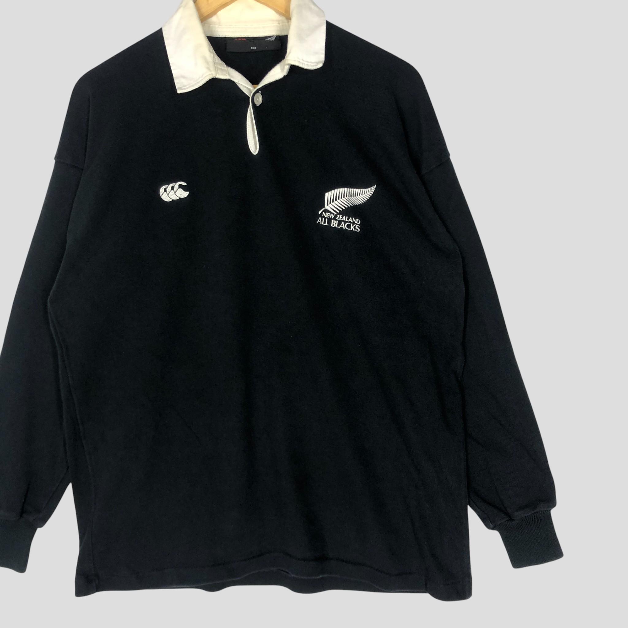 90s CANTERBURY ALL BLACKS ラガーシャツ 黒 白 刺繍 90s カンタベリー オールブラックス ラガーシャツ ニュージーランド製