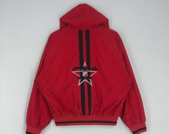Chaqueta Fila roja de nailon vintage de los 90 con logo grande (talla M)