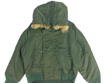 Vintage MA-1 Flying Parka Hoodie Jacket Army Bomber Retro Tactical Military Flyers Aviation Nylon Flight Olive Green Khaki Jacket Medium