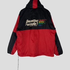Vintage Benetton Formula 1 Racing Team Half Zipper Hoodie Jacket Large F1 Team Benetton Italy Training Jacket Windbreaker Red Size L