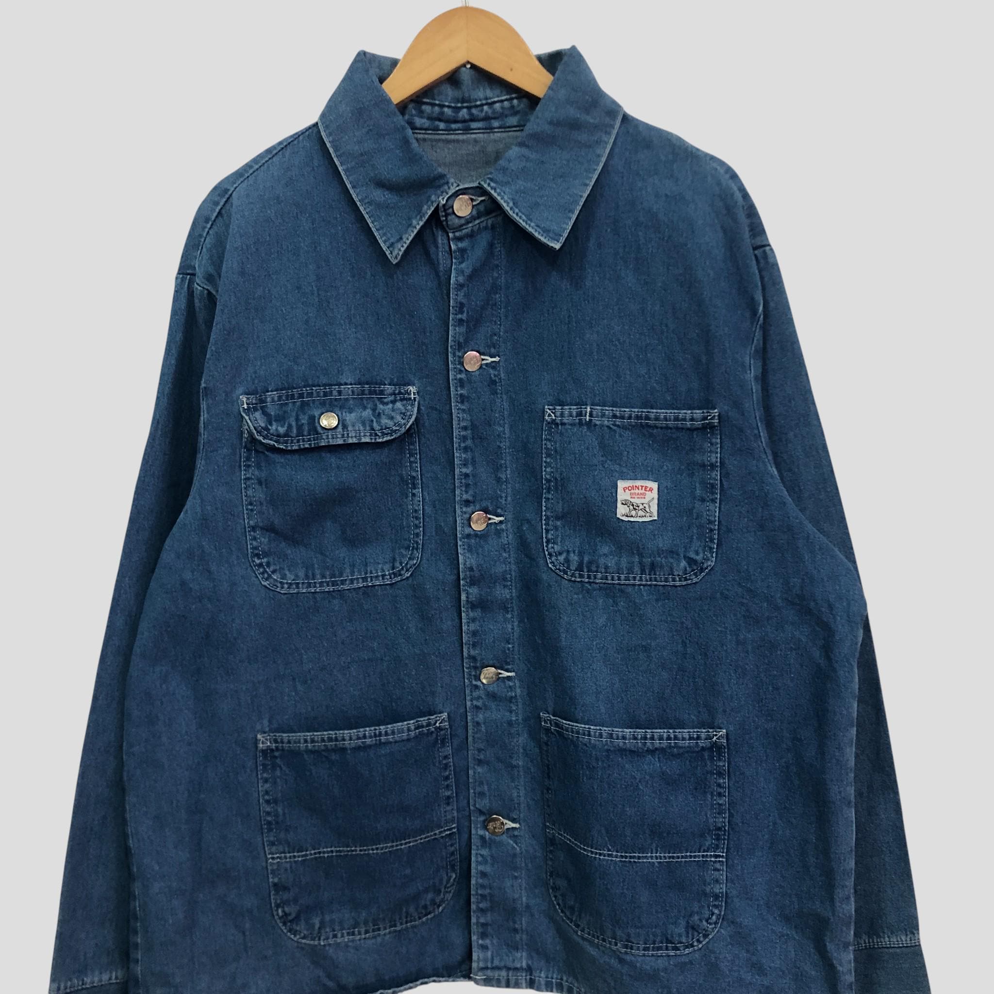 Vintage 80s Pointer Indigo Denim Chore Jacket, USA Made (size L