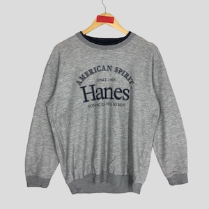Vintage Hanes Sweatshirt Medium Hanes American Spirit Spellout Crewneck Pullover Jumper Sweater Gray Size M