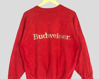 Vintage 1990s BUDWEISER Crewneck Sweatshirt XLarge Budweiser Spellout Printed Sweater Budweiser Alcohol Pullover Red Jumper Size XL