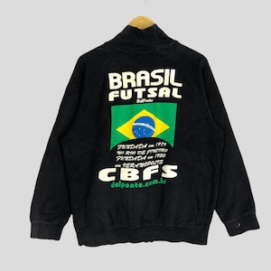Vintage 90s Dalponte Brazil Futsal Team Zipper Sweater XLarge CBFS Brasil Futsal Club Team Jacket Brasil Futsal Team Outfits Black Size XL