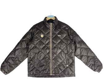 Vintage Fila Puffer Jacket: Quilted Black Bomber, Size M