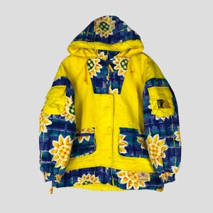 Vintage 90&#39;s Unbrand Multicolor Ski Wear Jacket Medium Skiing Cold Weather Multicolor Yellow Snow Gear Bomber Retro Ski Hoodie Coats Size M
