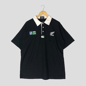 90sカンタベリー長袖ラガーシャツ刺繍オールブラックス