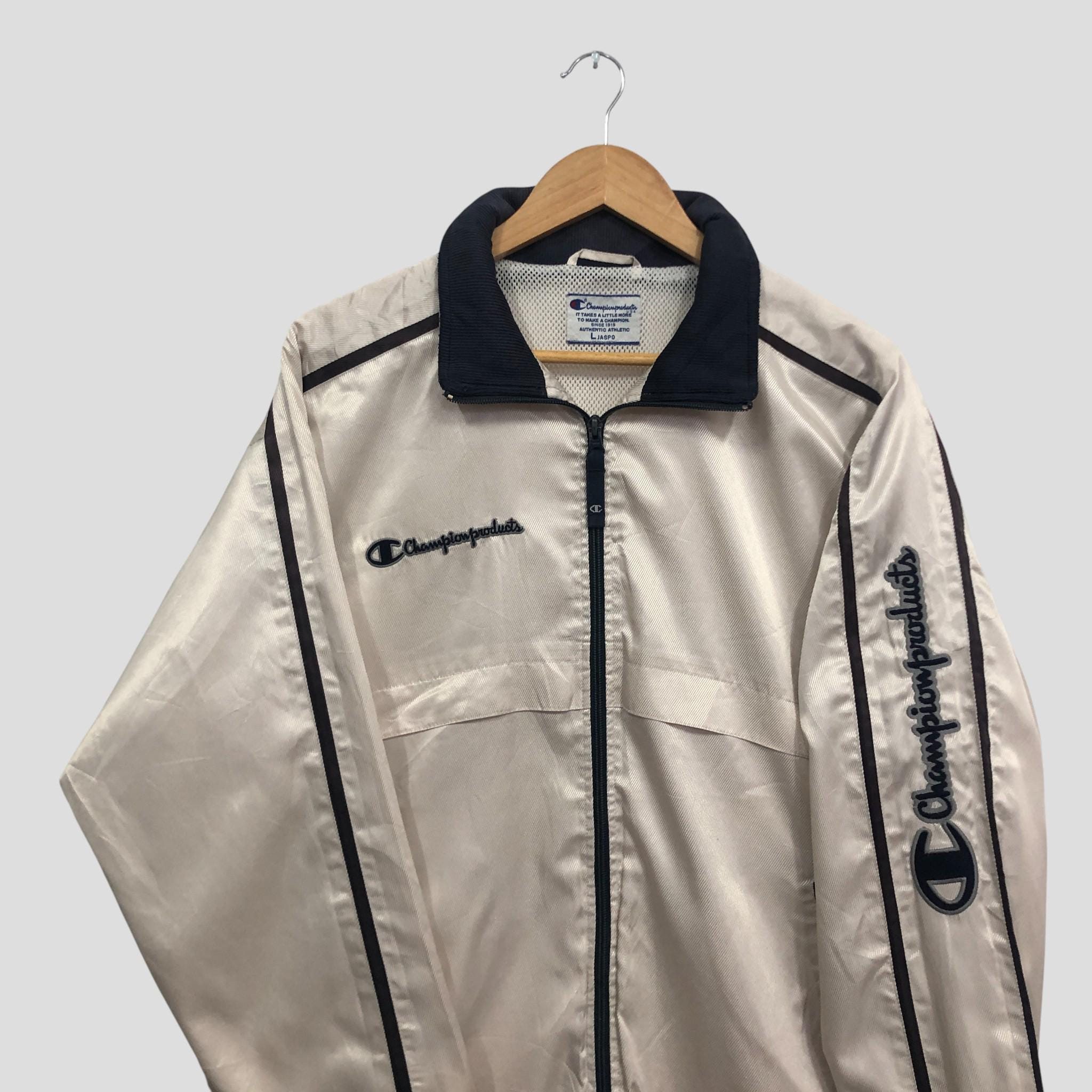 Vintage 90s Champion Windbreaker Jacket: White Nylon, Size L - Etsy