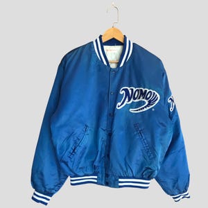 Vintage 1995 HIDEO NOMO DODGERS Varsity Jacket Mlb Baseball Large Size Vtg 90s Satin Nylon Button Up Blue Colour Los Angeles Dodgers Size L