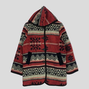 Vintage Unbrand Native Navajo Tribe Button Down With Hoodie Navajo Multicolor Duffer Jacket Navajo Tribe Design Fleece Jacket Sherpa Size XL