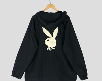 Vintage Playboy Bunny Big Logo Anorak Jacket Black Playboy Hoodie