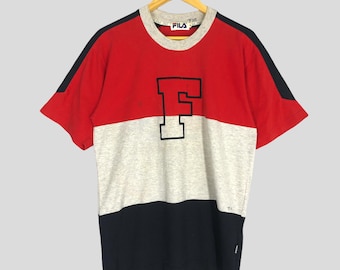 Vintage 90s Fila Big Logo Colorblock Tee - Size M