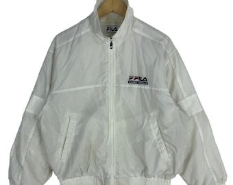 Kurtka wiatrówka Fila White Nylon z lat 90. w stylu vintage – rozmiar L