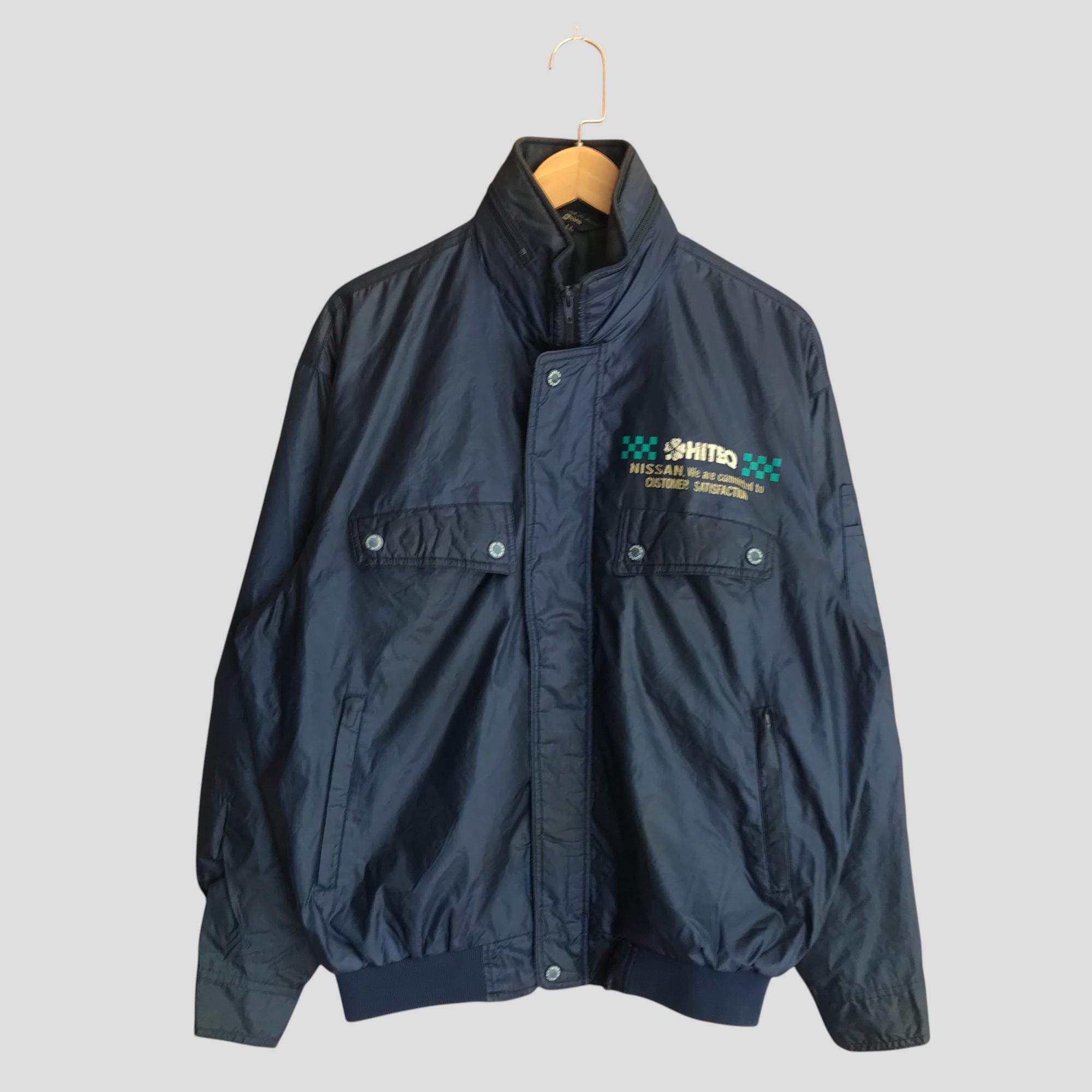 NISSAN ブルゾン Vintage Nissan Spellout Workers Jacket: Blue Puffer Bomber - Size
