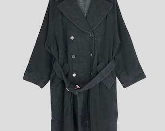 Vintage Katharine Hamnett Wool Coat: Double Breasted Long Jacket, Size M