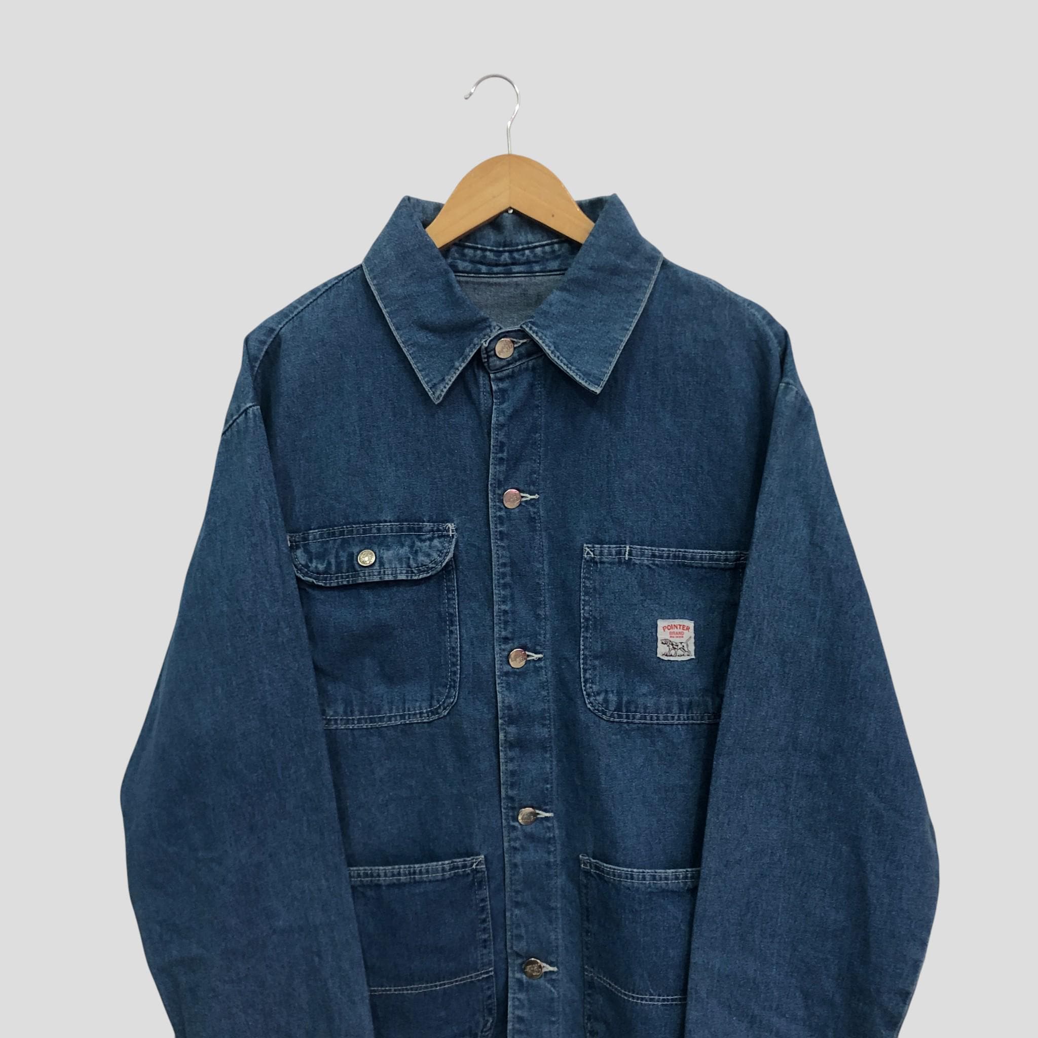 Vintage 80s Pointer Indigo Denim Chore Jacket, USA Made (size L