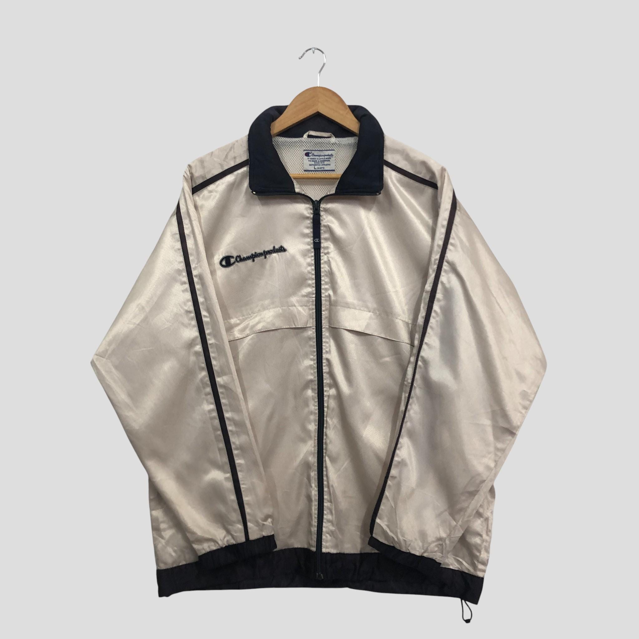 Vintage 90s Champion Windbreaker Jacket: White Nylon, Size L - Etsy