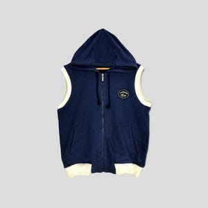 Vintage Lacoste Zipper Hoodie Suéter Sem Mangas Médio Azul 90s Chemise Lacoste Colete Moletom Com Capuz Suéter Com Zíper Pulôver Tamanho M