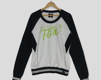 Vintage Y2K Fox Racing Sweatshirt, White Crewneck Pullover, Motorcycle (L)