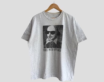 Vintage William Shakespeare Rebel With Applause Big Image T Shirt White Size XL