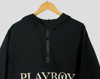 Vintage Playboy Bunny Big Logo Anorak Jacket Black Playboy Hoodie