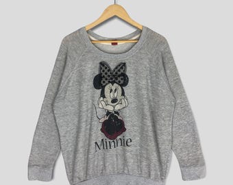 Sudadera gris vintage de Minnie Mouse de los 90, talla grande, jersey de dibujos animados de Mickey Mouse, Walt Disney, suéter de Mickey Mouse, jersey talla L
