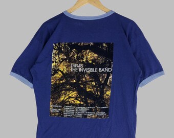 Camiseta vintage del álbum The Invisible Band de Travis, camiseta de la banda escocesa de Travis, camiseta de la banda pop británica, camiseta promocional de la gira de la banda, talla L