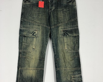 Size 34X42 Vintage Chancer Worker Stone Washed Jean Worker Blue Faded Jeans Chancer WorkerButton Distressed Jean Ripped Blue Denim W34