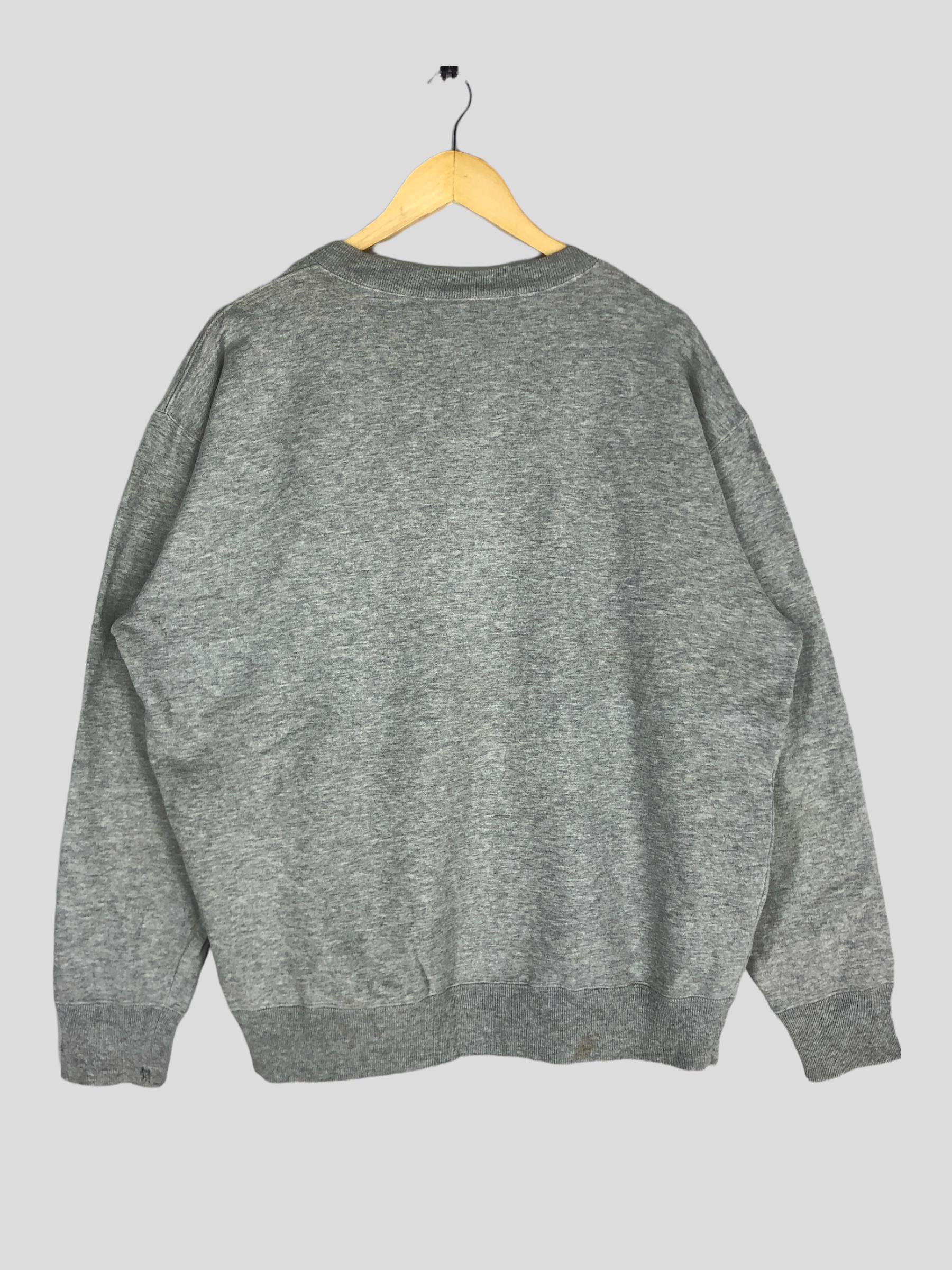90s Sweatshirt Plain Vintage Pullover Sports Retro Grey Size