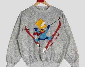 Vintage 90s Bart Simpson Skiing Sweatshirt - Gray Crewneck Size M
