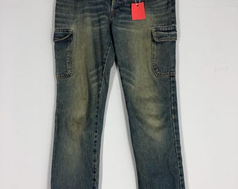Vintage West Point Cargo Jeans 33x38: Stone Washed Low Rise Denim