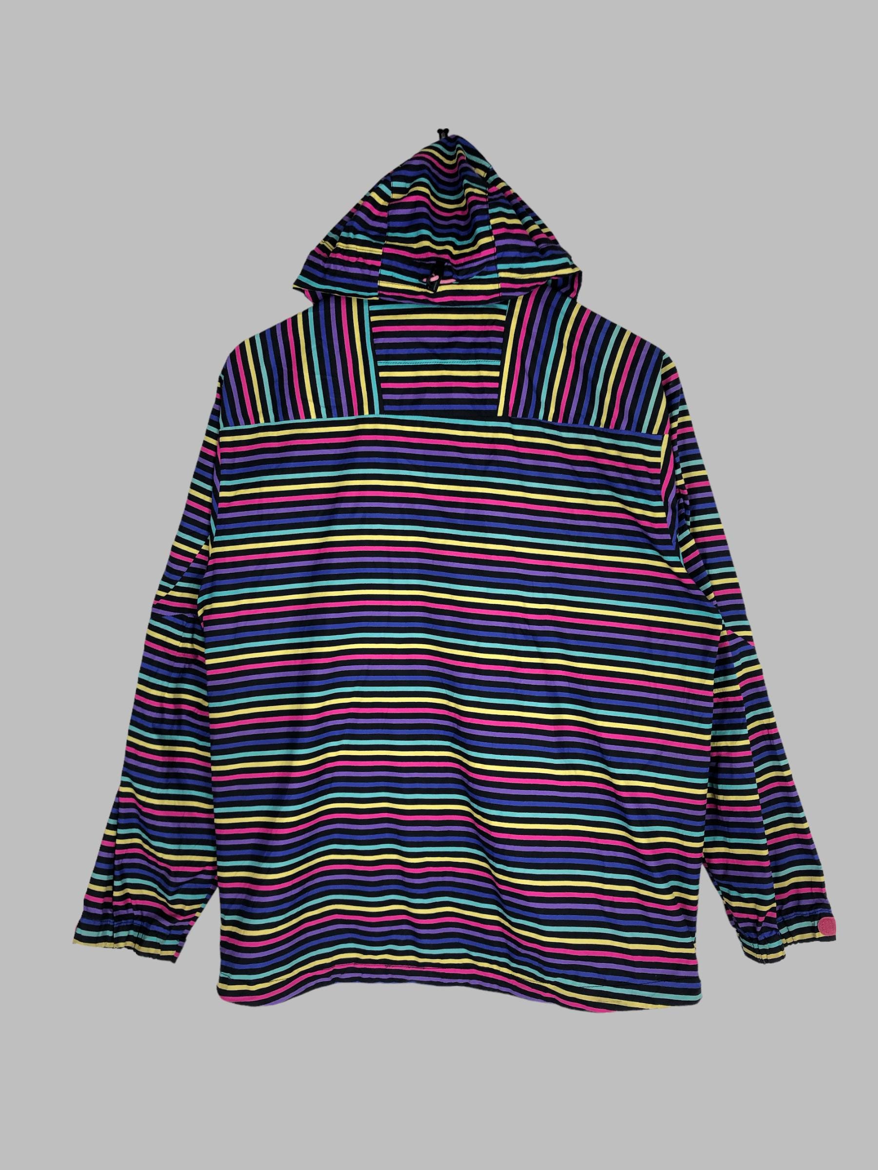 Vintage Y2K Striped Zip Hoodie: Neo Cyberpunk Jacket, Size L