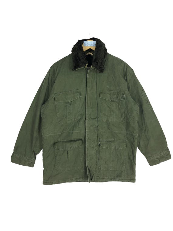 Vintage M65 Military Field Jacket: Sherpa Collar, Army Green, Size