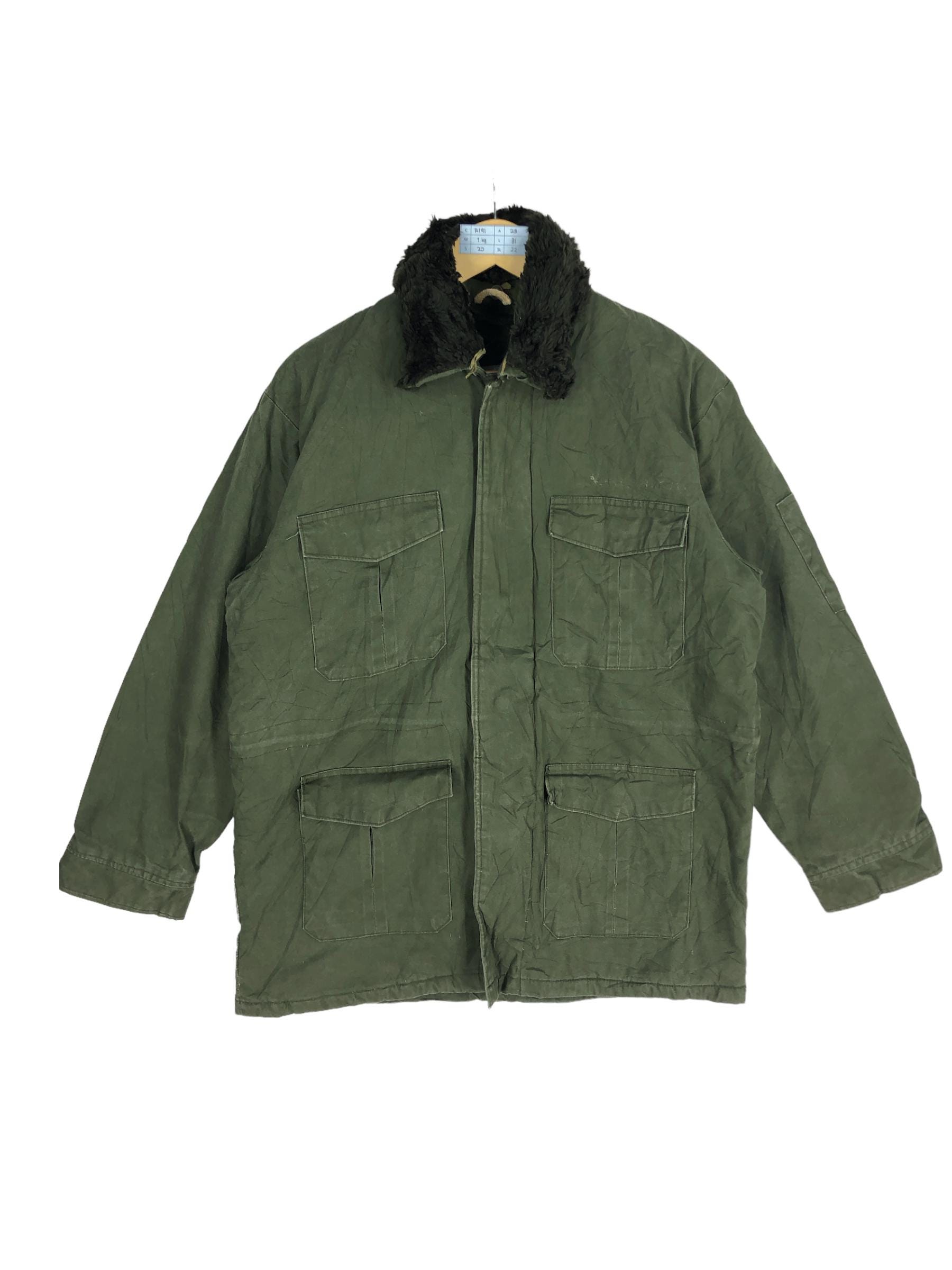 Vintage M65 Military Field Jacket: Sherpa Collar, Army Green, Size
