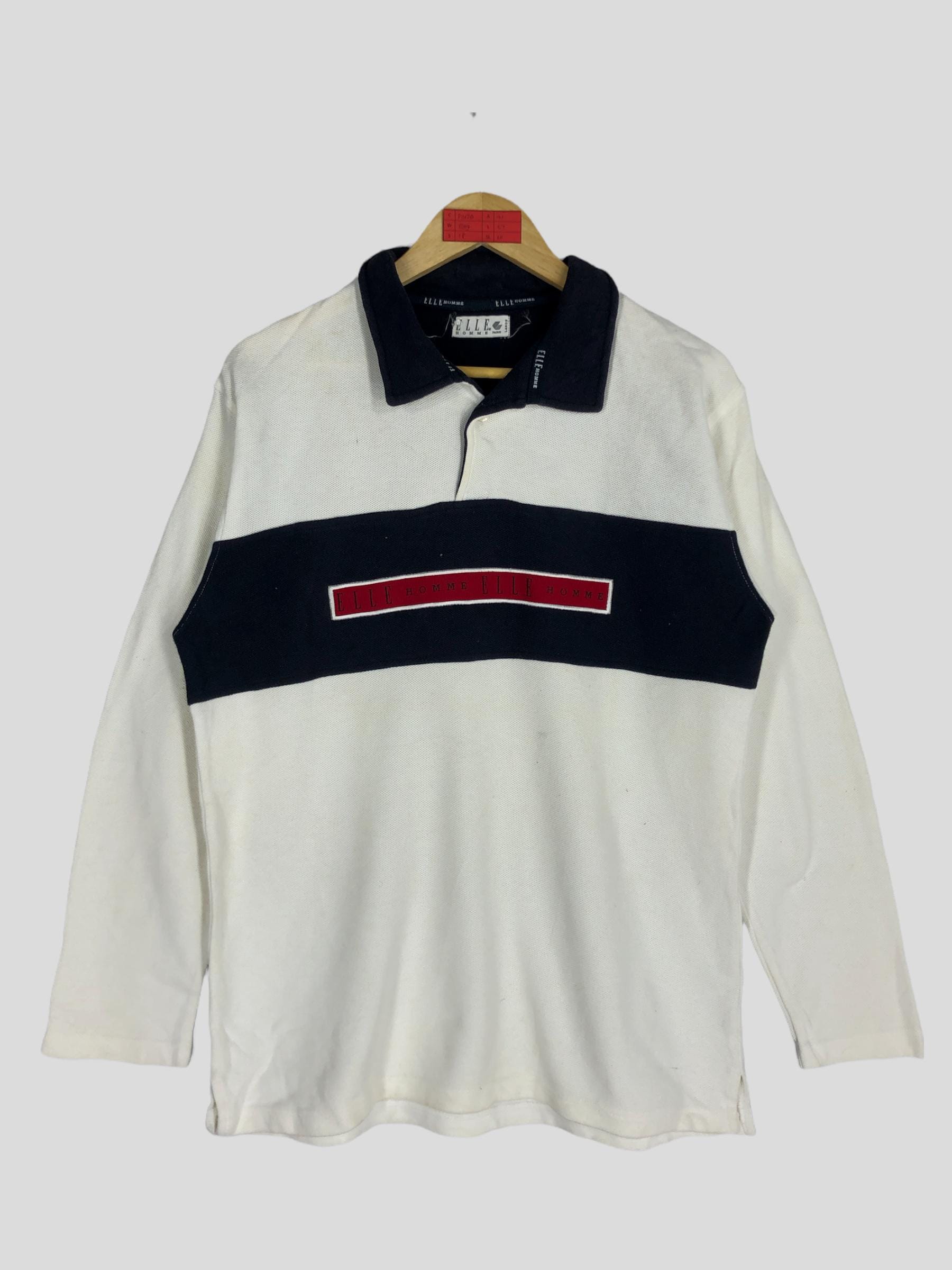 Vintage Elle Homme Paris White Black Polo Shirt Large Elle Sports Club Spell Out Polos Sweater Elle Homme Paris Jumper Elle Crewneck Size L