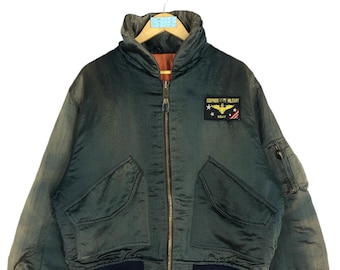 Vintage jaren 80, jaren 90 Amerikaanse luchtmacht bommenwerper groen vluchtjack USAF vluchtjack Alpha Industries Usaf militaire jas rits maat XL