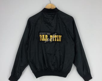 Vintage Bar Pitin bomberjacka: Svart nylonvindjacka, large