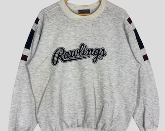 Vintage 90s Rawlings Logo Sweatshirt - Gray Crewneck, Size L