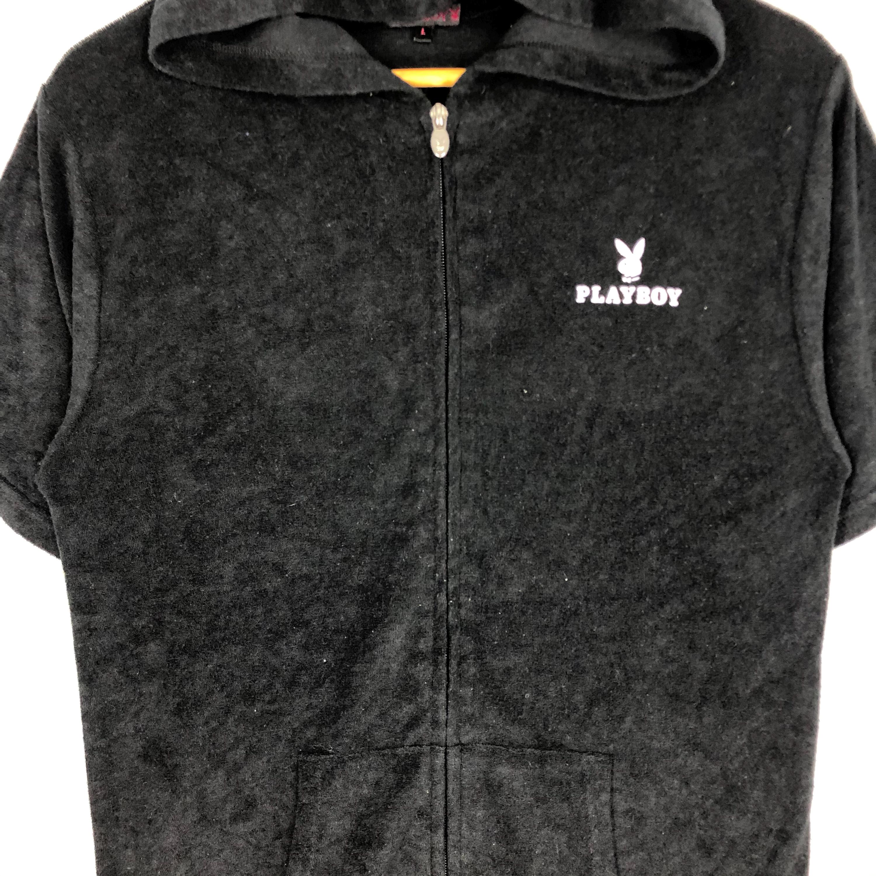 Vintage Playboy Bunny Zipper Hoodie Short Sleeve Sweater Playboy