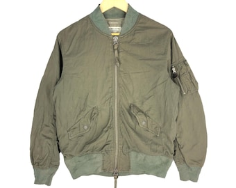 Vintage MA-1 Military Bomber Jacket, Olive Green Nylon Flight Jacket (Size M)