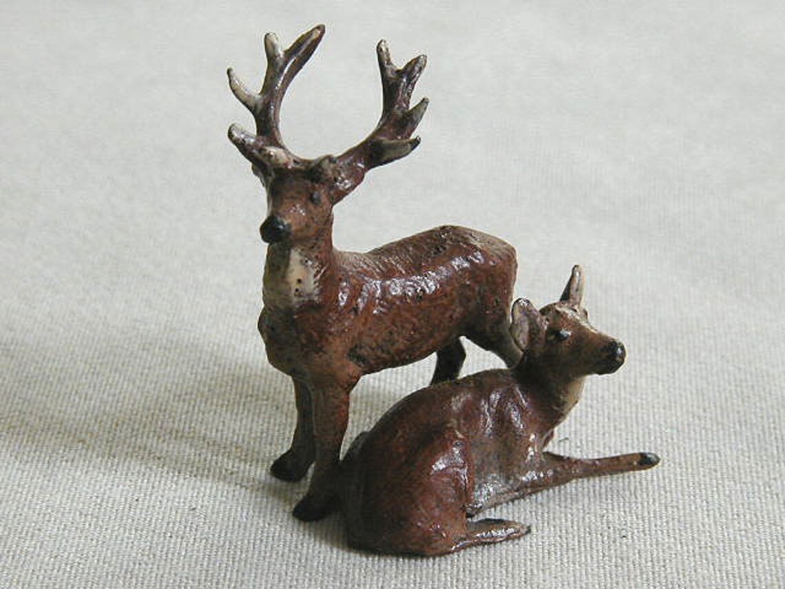 Vintage Metal Reindeer Pair Figurine Christmas Putz deer lead Etsy