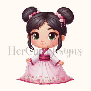 Principessa Mulan carina PNG / Principessa bambina / Mulan bambina / Abito con fiori di ciliegio / Principessa asiatica PNG