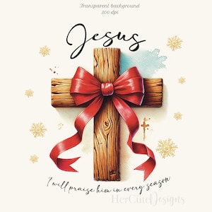 Croix d'hiver de Jésus Coquette PNG| Noeud coquette rouge | Hiver PNG | Louez-le en toute saison | Jésus est la raison | Roi des rois