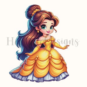 Linda princesa Bella PNG / Princesa bebé / Bebé Bella / Vestido amarillo / Imagen digital / PNG / Cuento tan antiguo como el tiempo